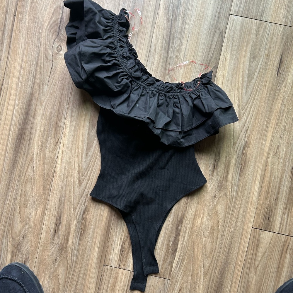 Black Ruffled Bodysuit